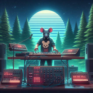 A mouse playing with synths.