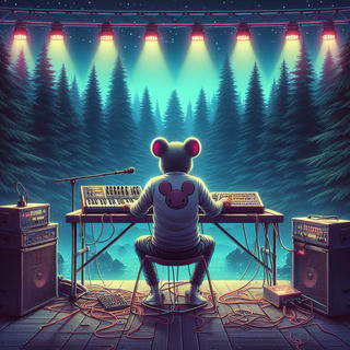 A mouse playing with synths.
